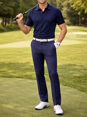 Haggar Cool Right Performance Flex Pants Men's 34x32 Blue Classic Fit Stretch